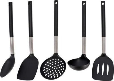 5-delige Keukengereiset – Zwart – Keukenhulp – Anti Aanbak – Nylon – Keukenset – Koken