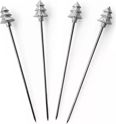 Anovi Tapasprikkers Kerstboom - Handgemaakt uit Zilvertin - 8 cm - Set van 4 in Luxe Geschenkdoos