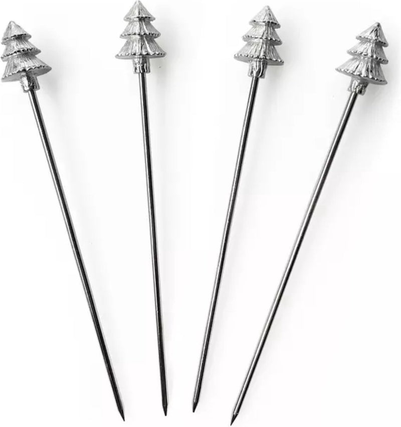 Anovi Tapasprikkers Kerstboom - Handgemaakt uit Zilvertin - 8 cm - Set van 4 in Luxe Geschenkdoos