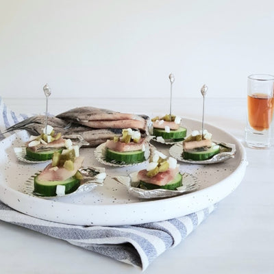 Anovi Tapasprikkers Schelpmotief - Handgemaakt uit Zilvertin - 8 cm - Set van 4 in Luxe Geschenkdoos