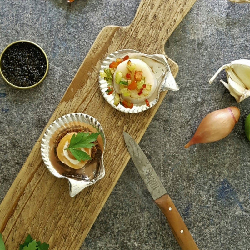 Anovi Amuse Schelpen voor Zeevruchten - Handgemaakt uit Zilvertin - Set van 4 in Luxe Geschenkdoos