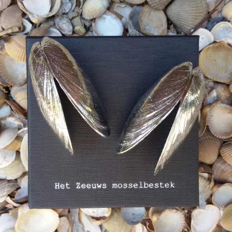 Anovi Zeeuws Mosselbestek - Handgemaakt uit Zilvertin - Set van 2 in Luxe Geschenkdoos