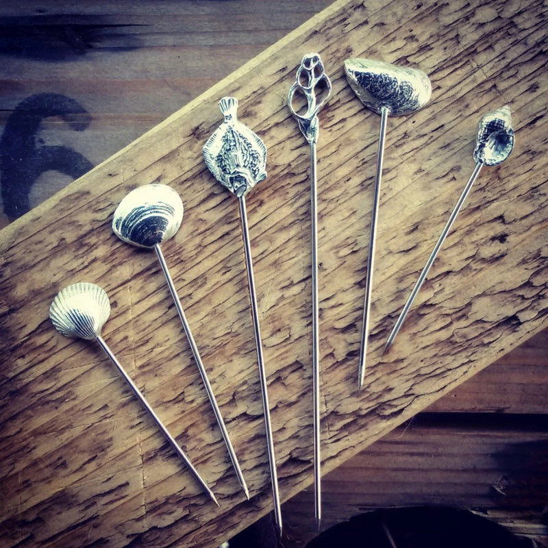 Anovi Luxe Schaal- en Schelpdierprikkers - Handgemaakt uit Zilvertin - Set van 6 in Luxe Geschenkdoos