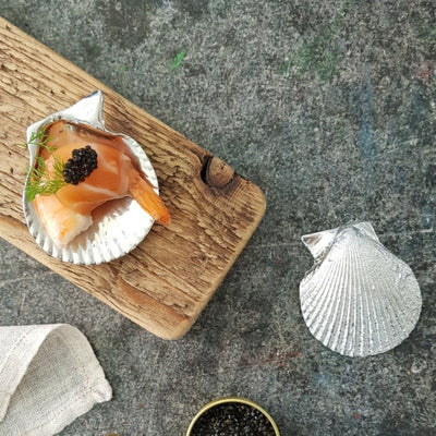 Anovi Amuse Schelpen voor Zeevruchten - Handgemaakt uit Zilvertin - Set van 4 in Luxe Geschenkdoos