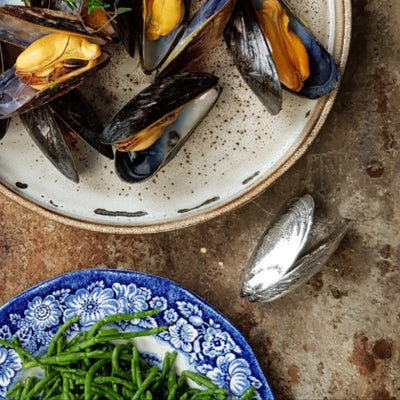 Anovi Zeeuws Mosselbestek - Handgemaakt uit Zilvertin - Set van 2 in Luxe Geschenkdoos