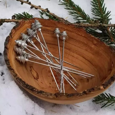 Anovi Tapasprikkers Kerstboom - Handgemaakt uit Zilvertin - 8 cm - Set van 4 in Luxe Geschenkdoos