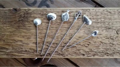 Anovi Luxe Schaal- en Schelpdierprikkers - Handgemaakt uit Zilvertin - Set van 6 in Luxe Geschenkdoos