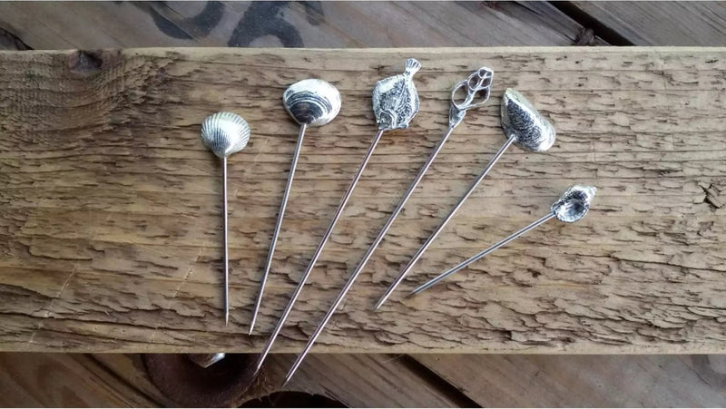 Anovi Luxe Schaal- en Schelpdierprikkers - Handgemaakt uit Zilvertin - Set van 6 in Luxe Geschenkdoos