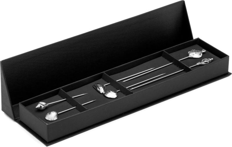 Anovi Luxe Schaal- en Schelpdierprikkers - Handgemaakt uit Zilvertin - Set van 6 in Luxe Geschenkdoos