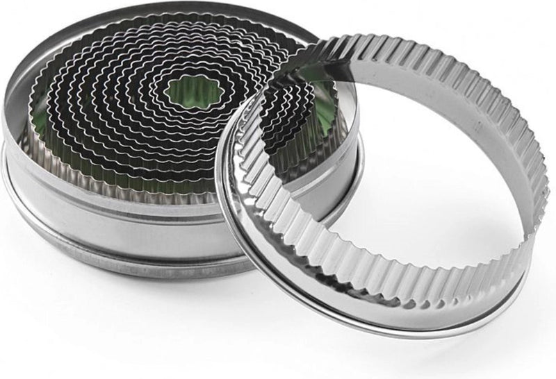 Hendi 14-delige uitsteekvorm set - kartelrand - rond - ø18-108 mm - roestvast staal