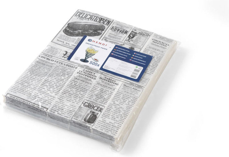 Hendi Greaseproof Paper - Newspaper Print - 25x35cm (500 sheets)
