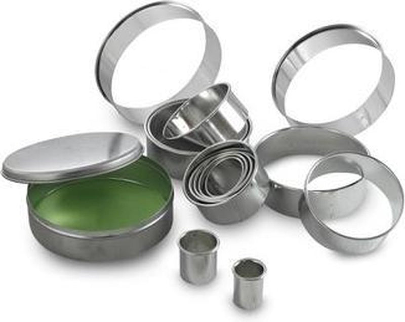 Hendi 14-delige uitsteekvorm set - kartelrand - rond - ø18-108 mm - roestvast staal
