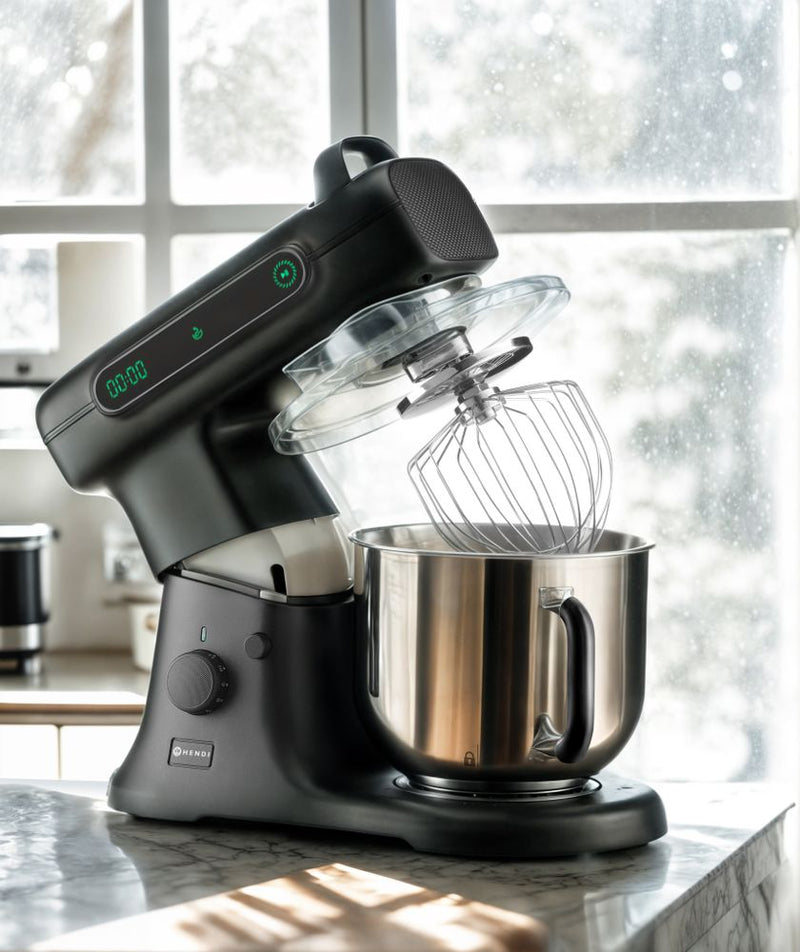 HENDI planeetmixer 7 liter - 470x263x413 mm - rvs kom - zwart - kneden en kloppen - professioneel