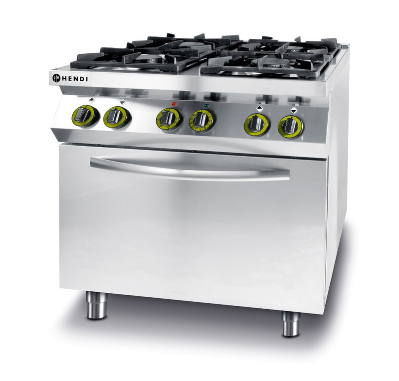 HENDI -  Gasfornuis 4-pits met convectieoven GN 1/1, Kitchen Line, 230V/3000W, 19kW, 800x722x(H)900mm