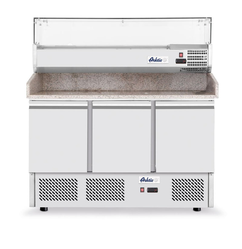 Arktic -  Pizzawerkbank met 3 deuren en koelvitrine 380+40L, 254L, 230V/400W, 1400x700x(H)1491mm