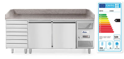 Arktic -  Pizzawerkbank met 2 deuren en 7 lades 280L, 250L, 230V/250W, 2020x802x(H)1000mm