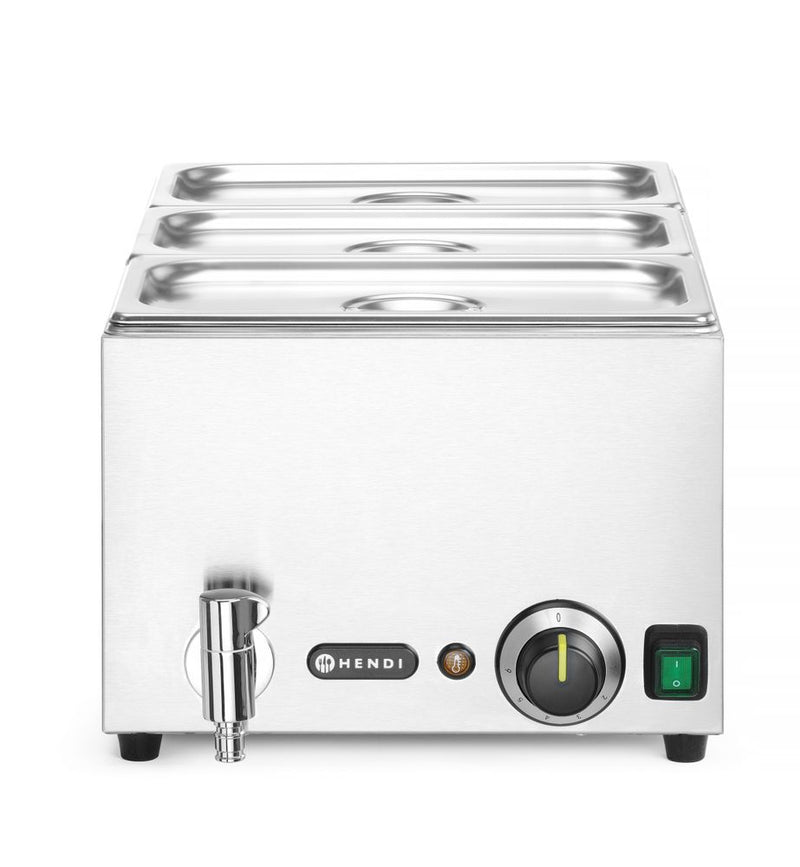 HENDI -  Set: Bain-marie  Ranger met afvoerkraan + 3x GN 1/3 en deksel, GN 1/1, 230V/1000W, 605x332x(H)242mm