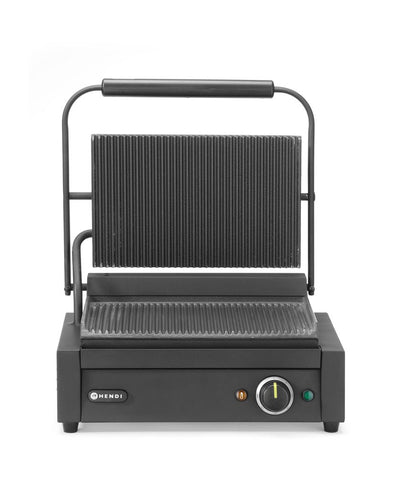 HENDI contactgrill - roestvast staal en geemailleerde gietijzeren platen - 34x23,4 cm - geribbeld - zilver - voor brood, vlees en groenten