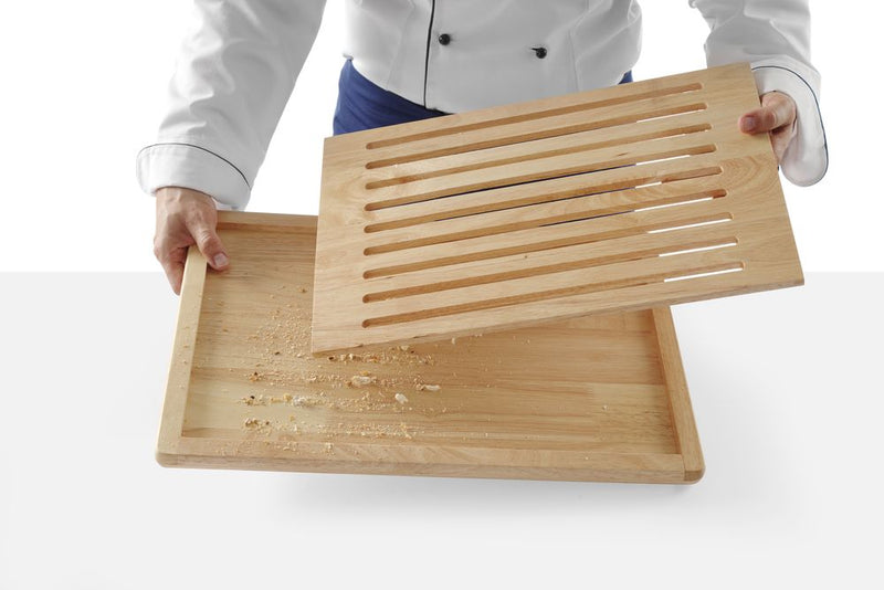 HENDI Broodsnijplank met kruimellade – donker hout – 475x322 mm – antislipvoeten