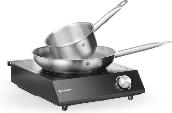 Hendi - Set: Inductie kookplaat 3500W + steelpan + koekenpan