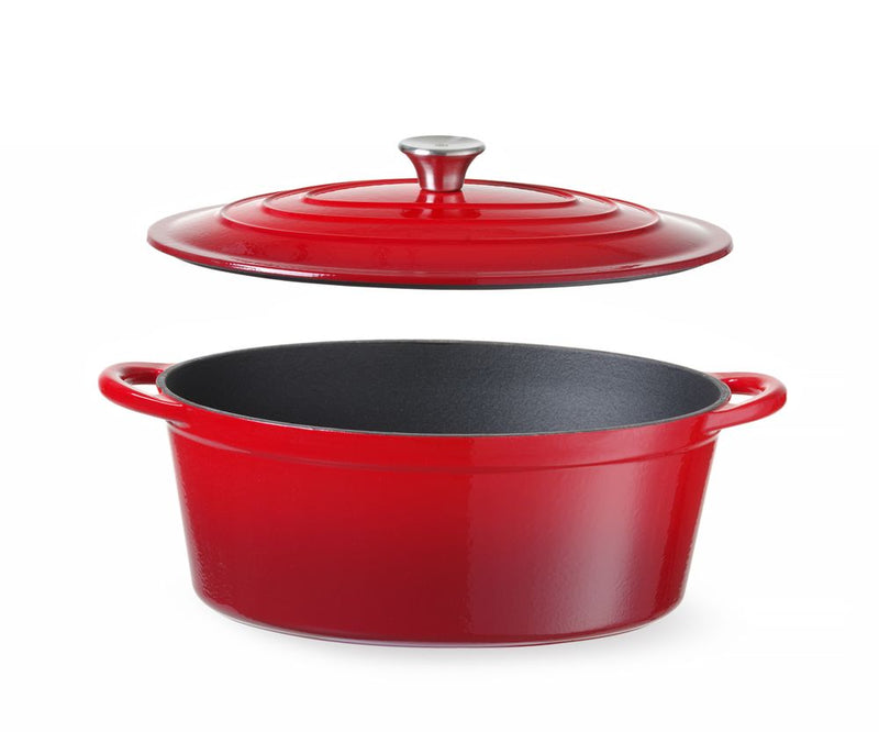 HENDI -  Braadpan geëmailleerd gietijzer, 6,88L, Rood, 405x255x(H)134mm