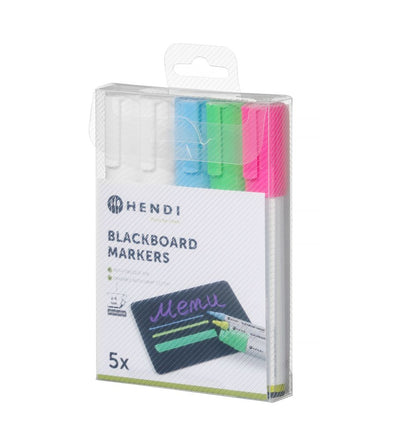 HENDI -  Krijtstiften 6 mm, 1 roze, 1 groene, 1 blauwe en 2 witte stiften