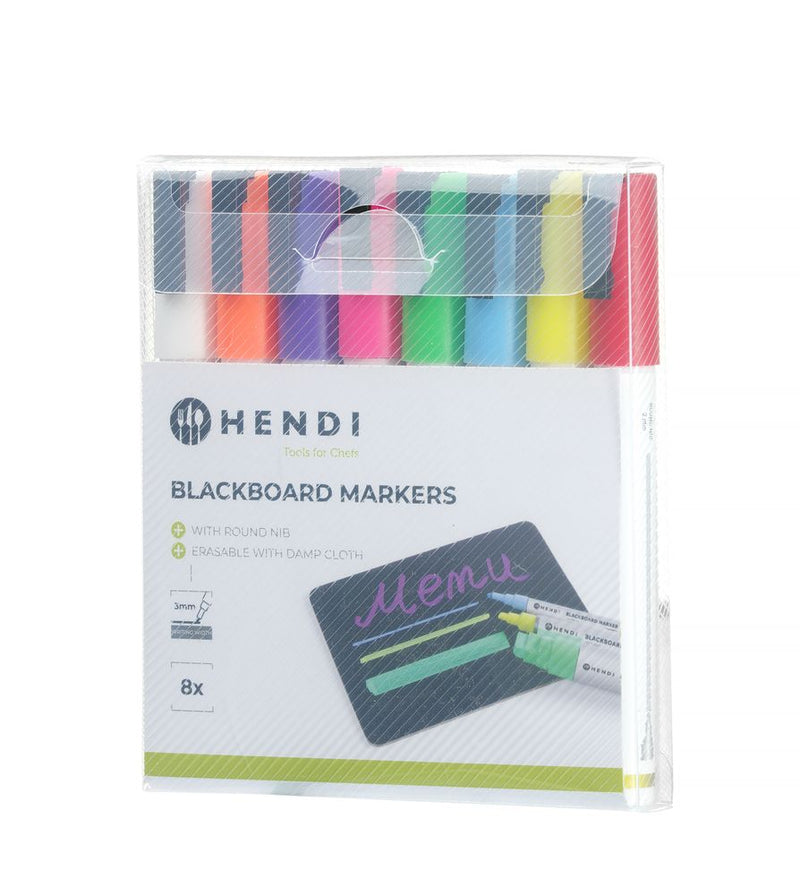 HENDI -  Krijtstiften 3 mm, 1 witte, 1 rode, 1 blauwe, 1 groene, 1 gele, 1 paarse, 1 oranje en 1 roze stift