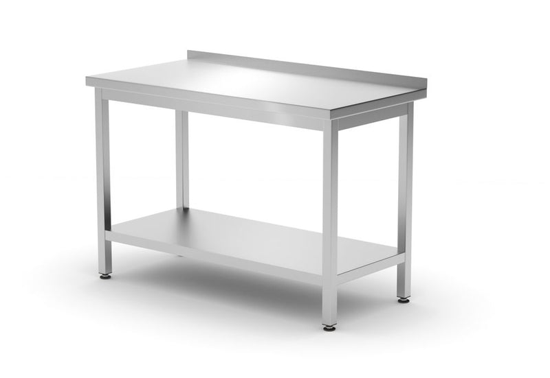 HENDI -  Muurwerktafel met opstaande rand en schap - 600 mm diep, Profi Line, 1200x600x(H)850mm