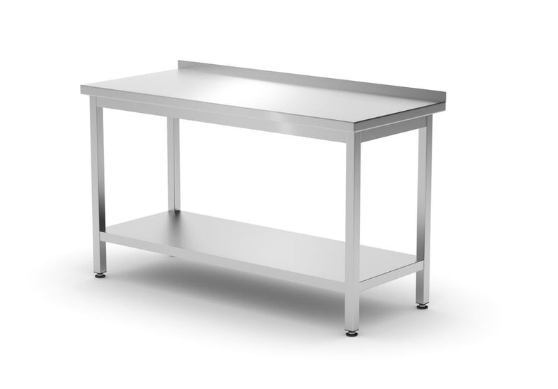 HENDI -  Muurwerktafel met opstaande rand en schap - 600 mm diep, Profi Line, 1400x600x(H)850mm