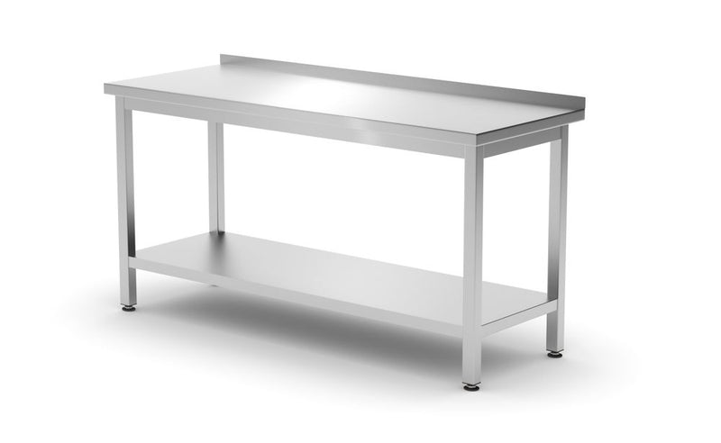HENDI -  Muurwerktafel met opstaande rand en schap - 600 mm diep, Profi Line, 1600x600x(H)850mm