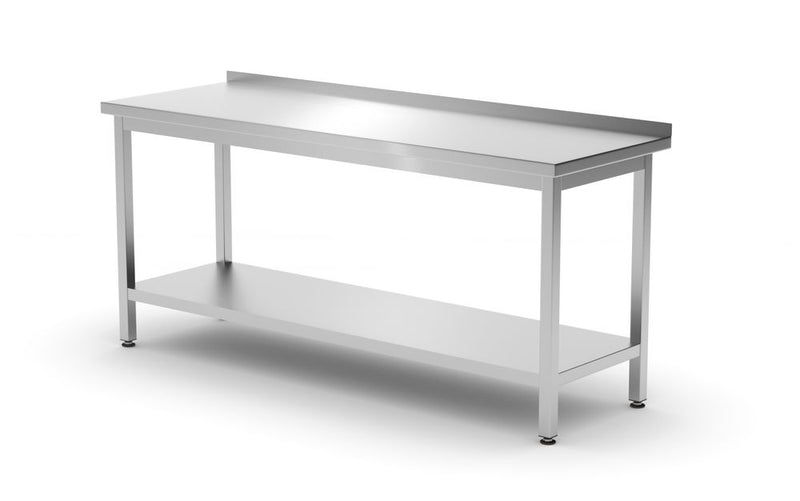 HENDI -  Muurwerktafel met opstaande rand en schap - 600 mm diep, Profi Line, 1800x600x(H)850mm