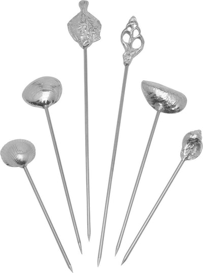 Anovi Luxe Schaal- en Schelpdierprikkers - Handgemaakt uit Zilvertin - Set van 6 in Luxe Geschenkdoos