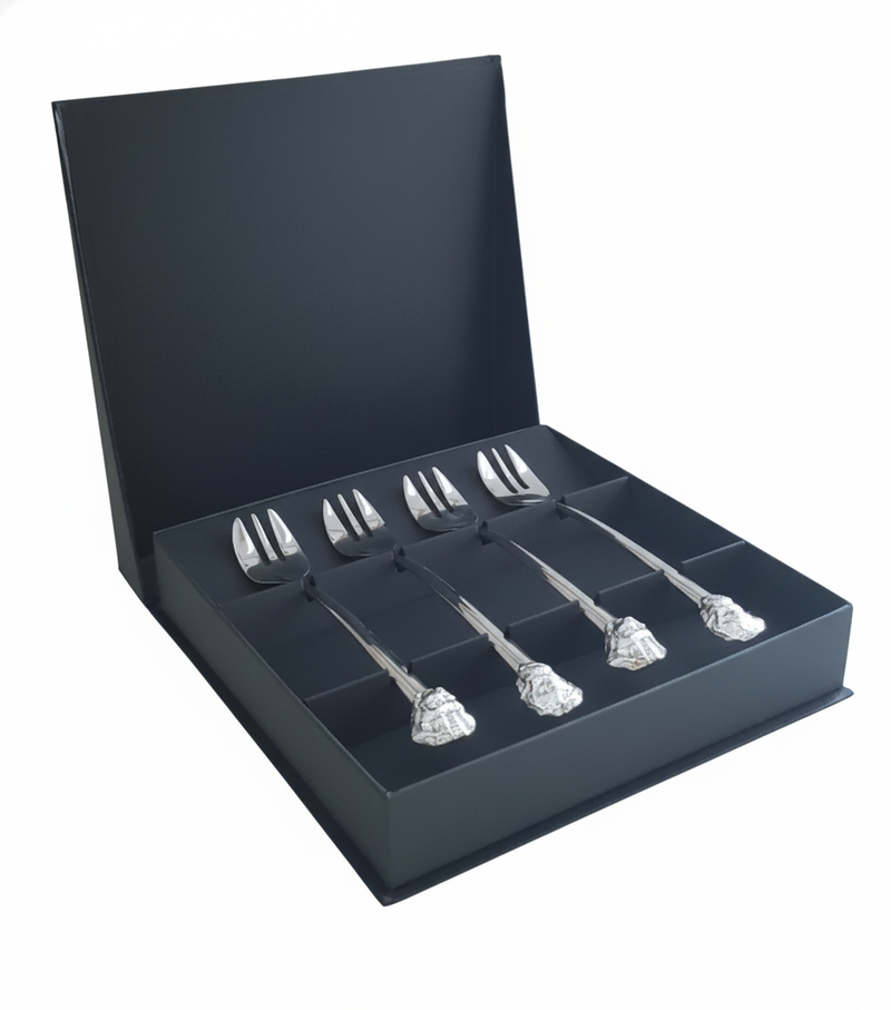 Anovi Oestervorkjes - Handgemaakt uit Tin & RVS - 4 Stuks in Luxe Geschenkdoos