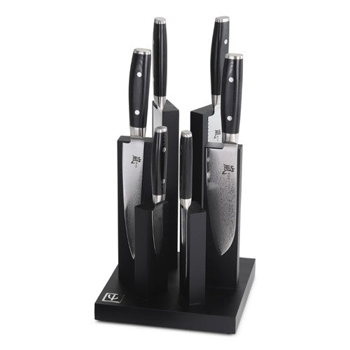 YAXELL serie RAN Tower magneetblok beukenhout zwart gelakt inclusief 6 messen