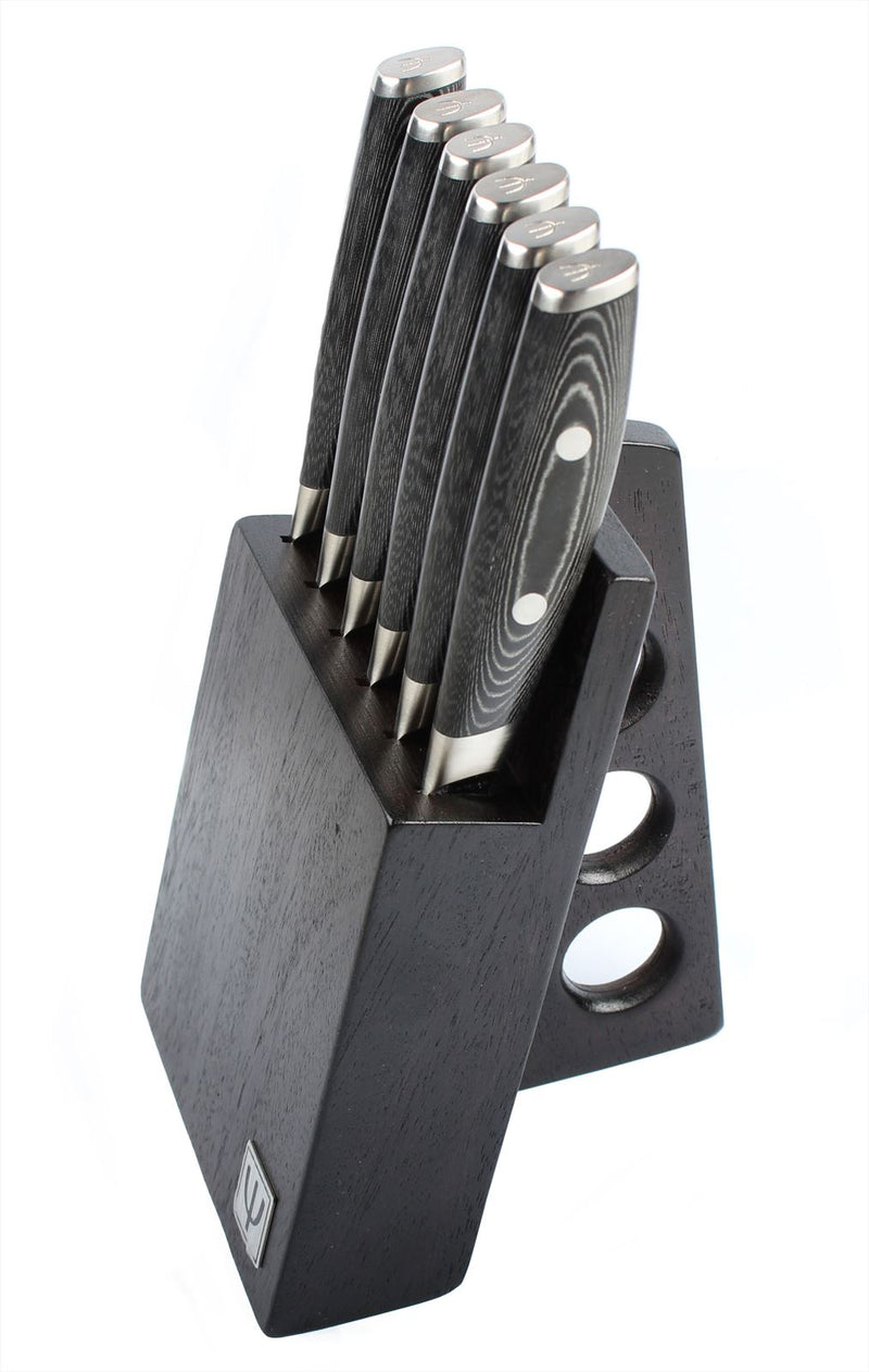 Japans Yaxell TSUCHIMON Steakmessen set 6-delig in zwart Messenblok