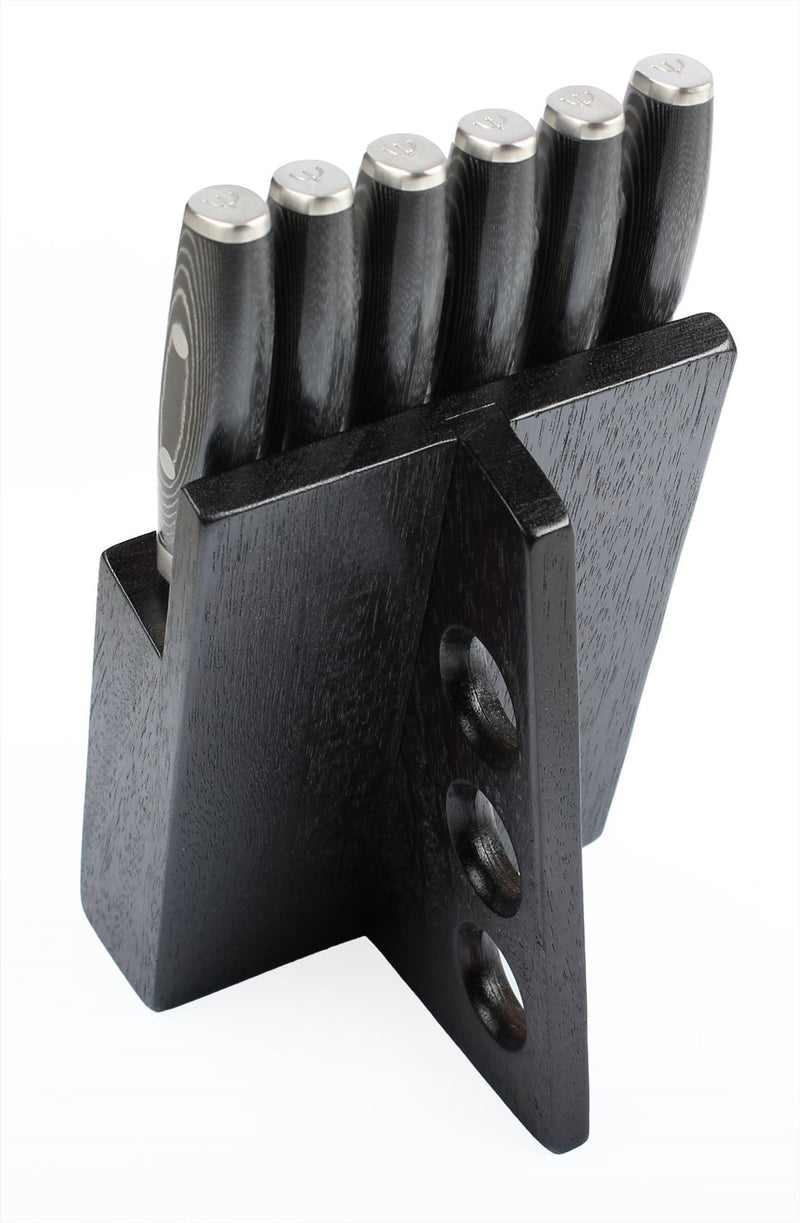 Japans Yaxell TSUCHIMON Steakmessen set 6-delig in zwart Messenblok