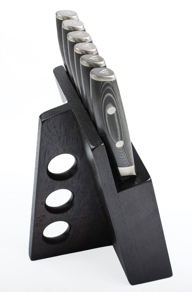 Japans Yaxell TSUCHIMON Steakmessen set 6-delig in zwart Messenblok