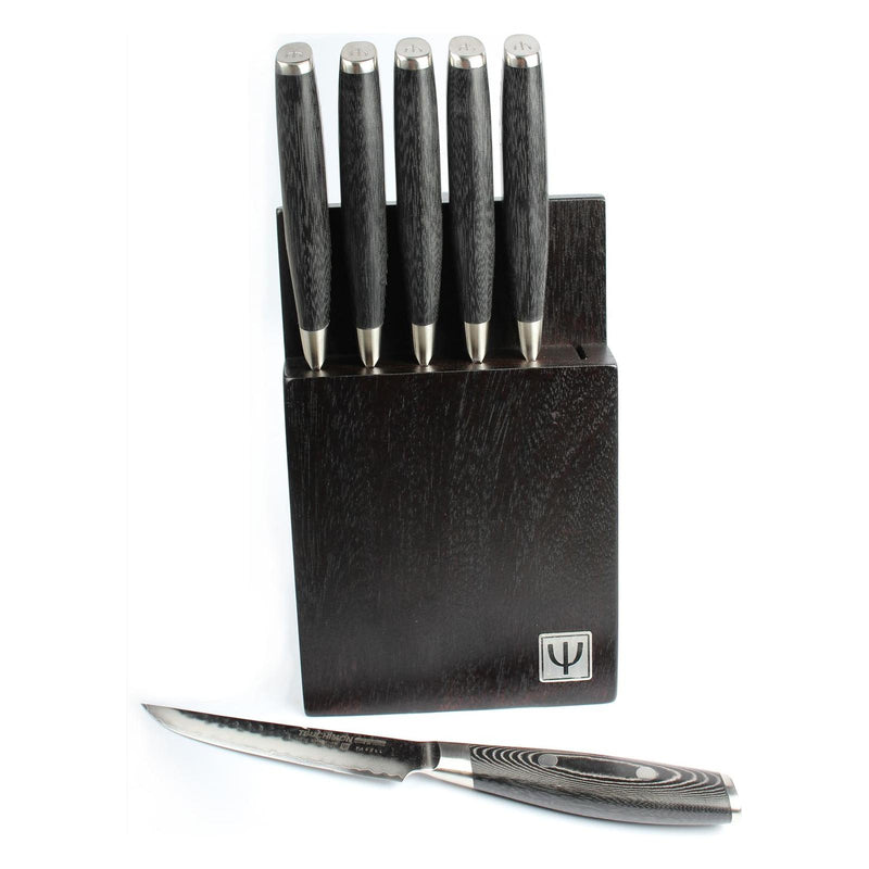 Japans Yaxell TSUCHIMON Steakmessen set 6-delig in zwart Messenblok