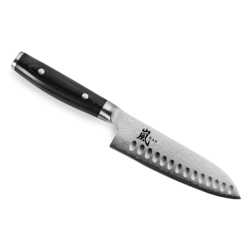 Yaxell Ran Santoku GH met kuiltjes 16,5 cm 69 laags roestvrij damast staal met canvas-micarta heft