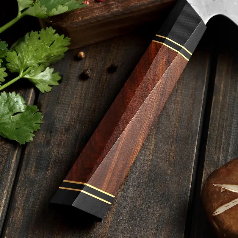 HEZHEN - Couteau de chef - Acier damas 110 couches - lame 21,5 cm - manche en bois de première qualité 