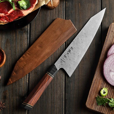 HEZHEN - Chef's knife - 110 layer damascus steel - blade 21.5 cm - top quality wooden handle 