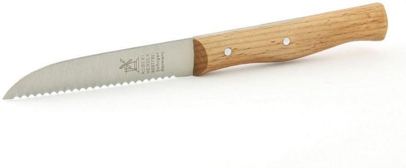 Couteau Moulin Robert Herder - Couteau à Tomate Dentelé - Lame Droite 85 mm - Acier Inox - Manche Bois de Hêtre