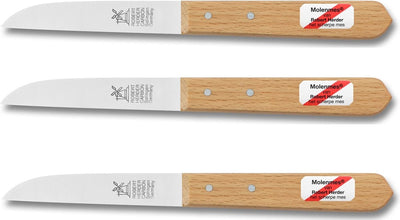 Couteau de moulin Robert Herder - Couteau d'office - Lame droite 8,5 cm - Acier au carbone - Bois de hêtre - 3 pièces