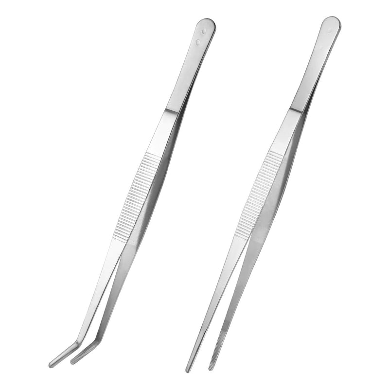 Set of curved and straight tweezers - stainless steel - 25 cm