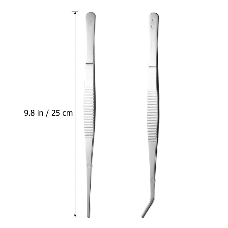 Set of curved and straight tweezers - stainless steel - 25 cm