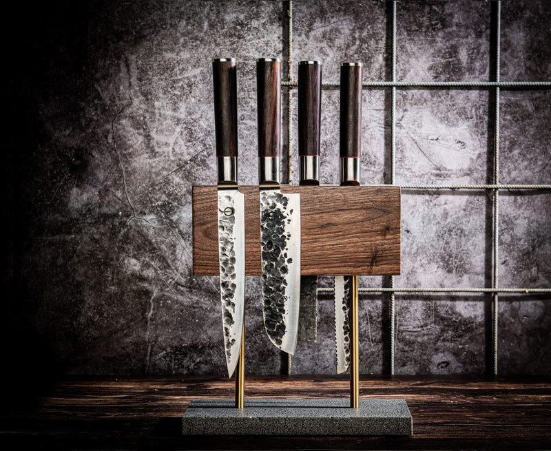 Style de Vie Magnetic knife block Walnut with natural stone base 