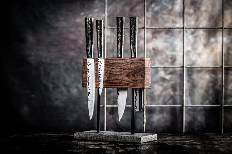Style de Vie Magnetic knife block Walnut with natural stone base 