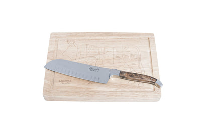 Couteau Santoku Style de Vie Luxury Line Bois d'olivier avec planche à découper en bois
