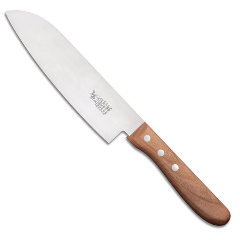 Robert Herder - Couteau de chef Santoku - Acier inoxydable - Lame 16,5 cm - Manche en bois de cerisier 